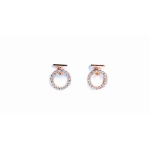 Love Rose Gold Crystal Circle Stud Earrings Rhinestone T-Bar Design